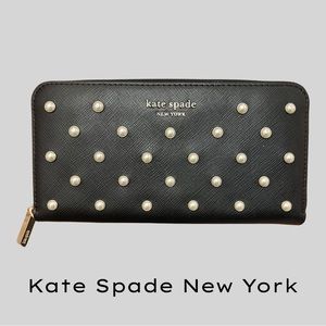 KATE SPADE NEW YORK PURL STUDDED EMBELLISHED ZIP AROUND CONTINENTAL WALLET